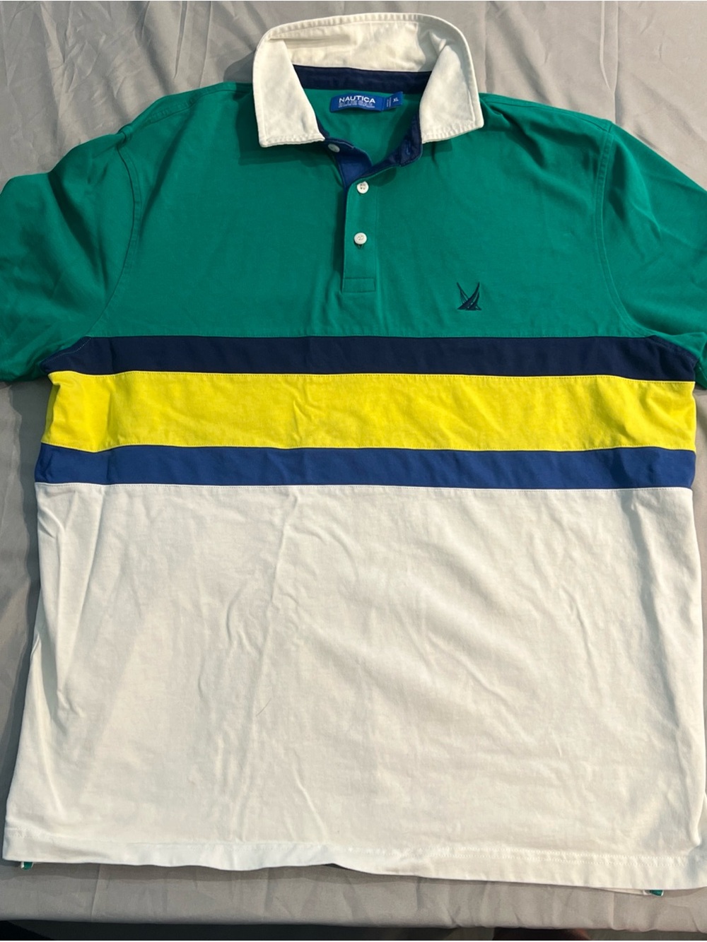Vintage Nautica Blue Sail Colorblock Striped Polo Shirt rugby XL Y2K